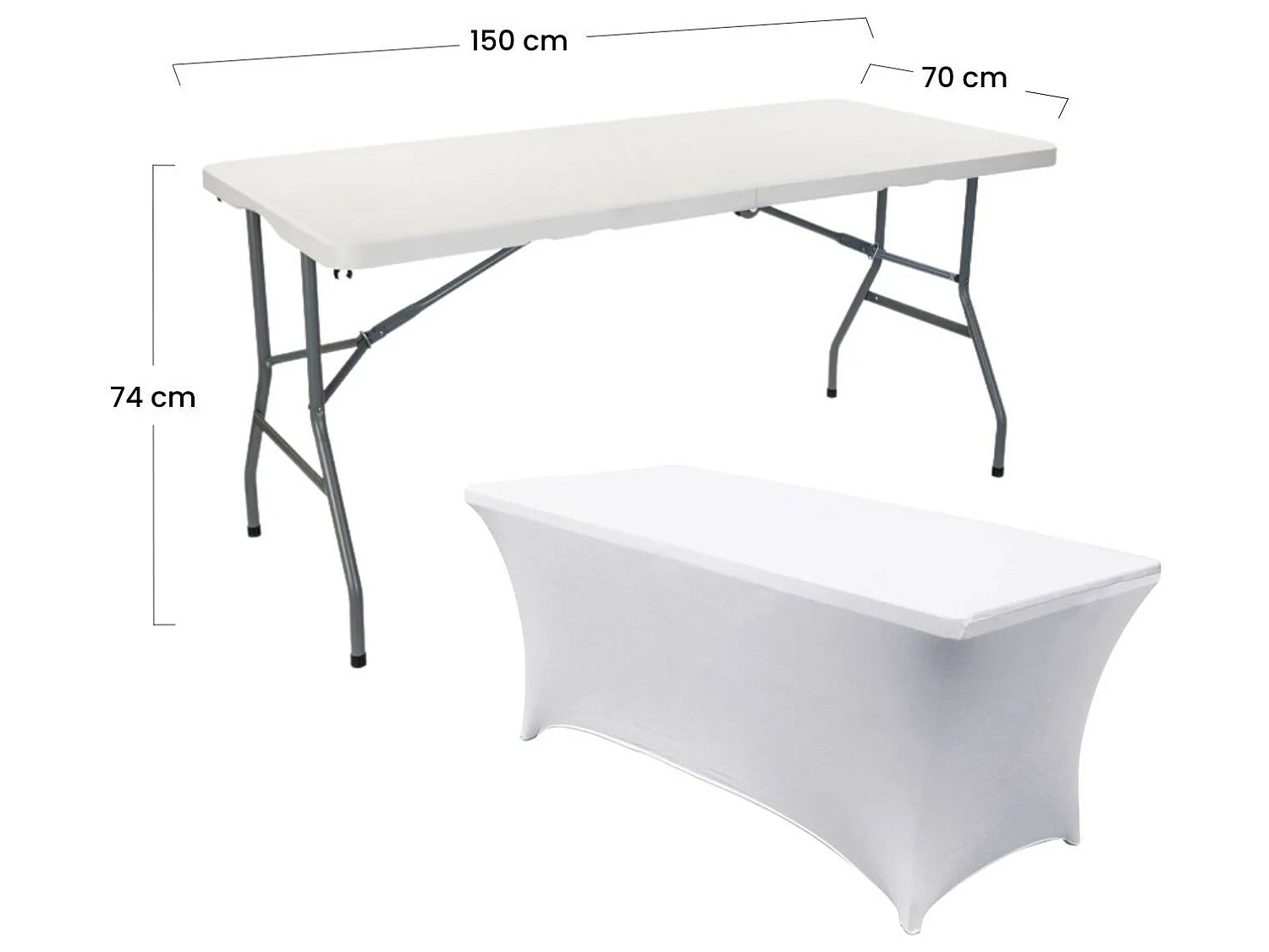 Table pliante 150cm Blanc + Housse Traiteur 7house