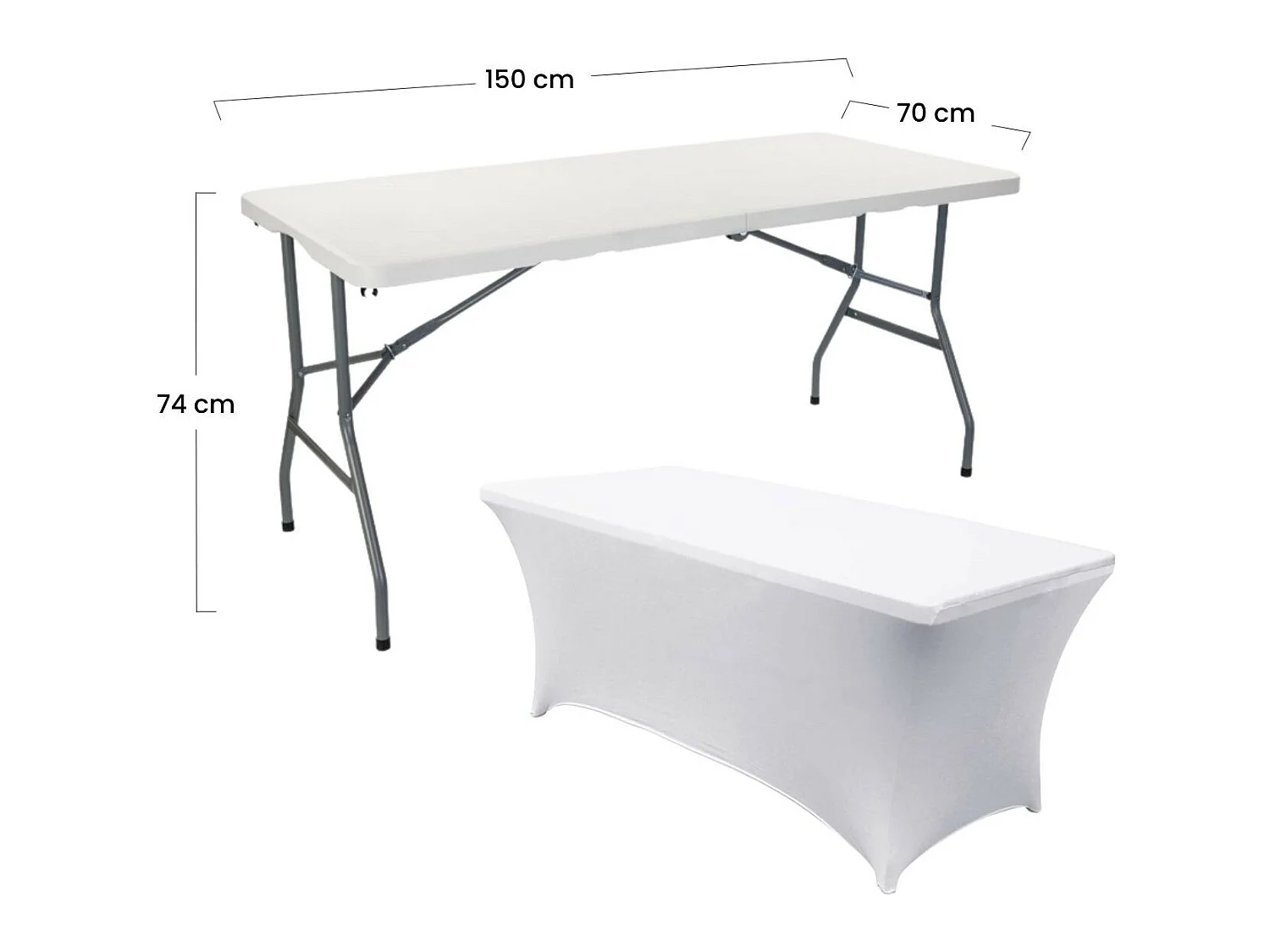Table pliante 150cm Blanc + Housse Traiteur 7house