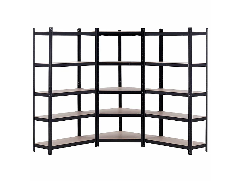Pack 2 Etagères Modulaires et 1 Etagère d'Angle Noir 5 Etagères Réglables 7house