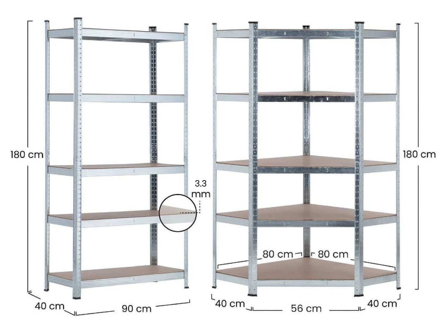 Pack 2 étagères modulaires et 1 étagère d'angle 5 étagères réglables O91
