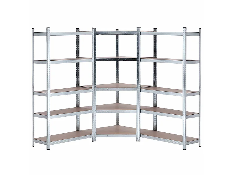 Pack 2 Estanterías Modulares y 1 Estantería Esquinera Galvanizadas 5 Baldas Ajustables 7house