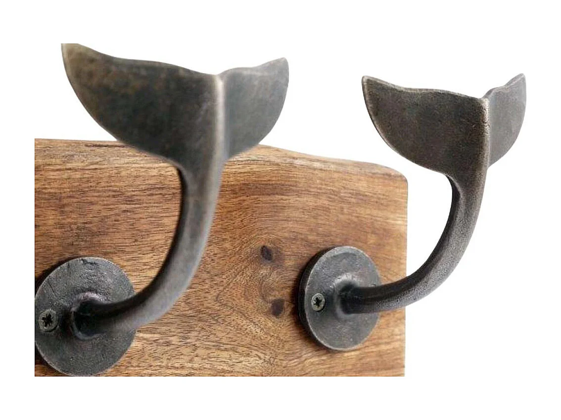 Patère 4 crochets en bois de manguier et fer Baleine