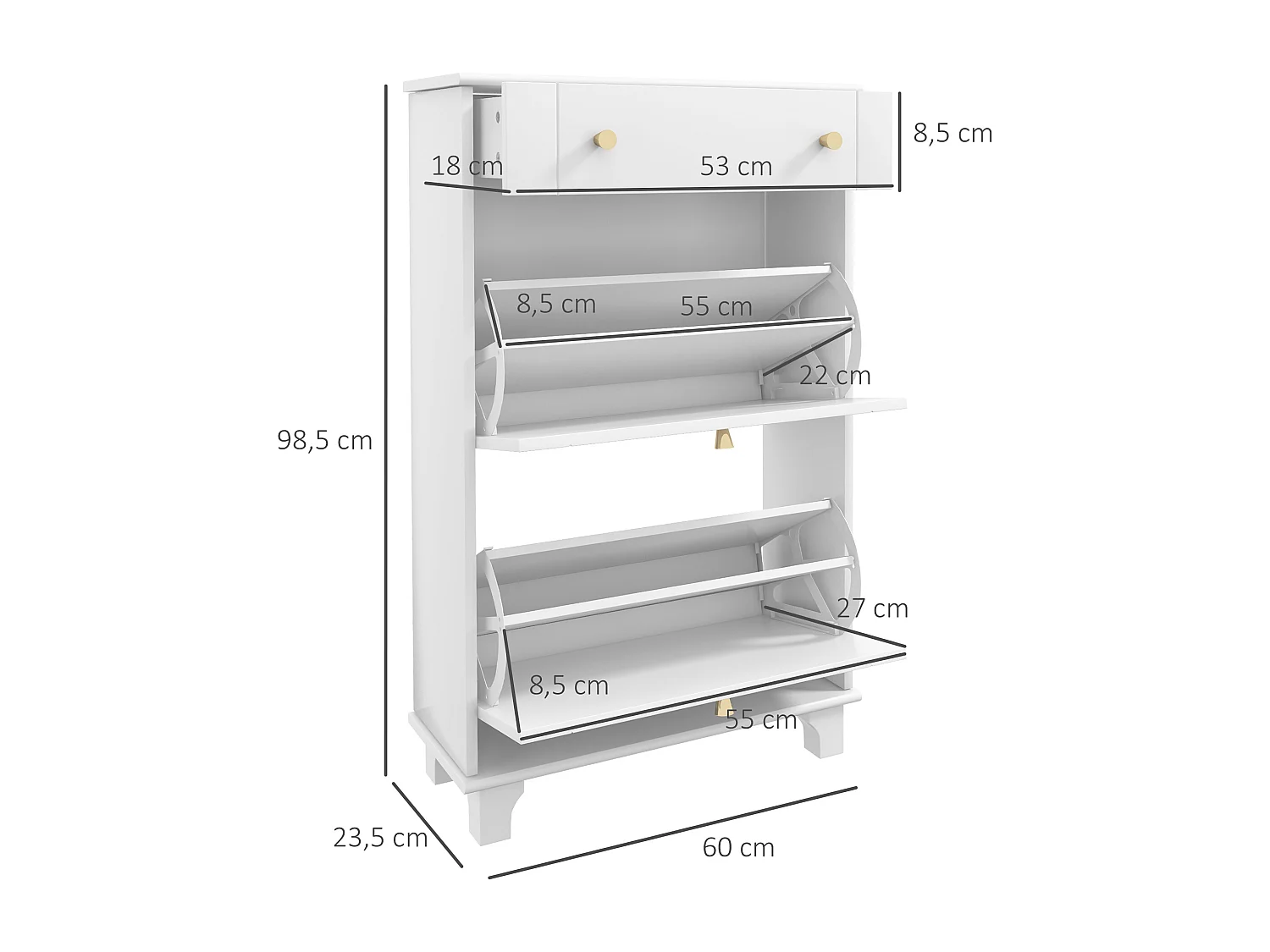 Armario de zapatos blanco 60x23.5x98.5 cm HOMCOM