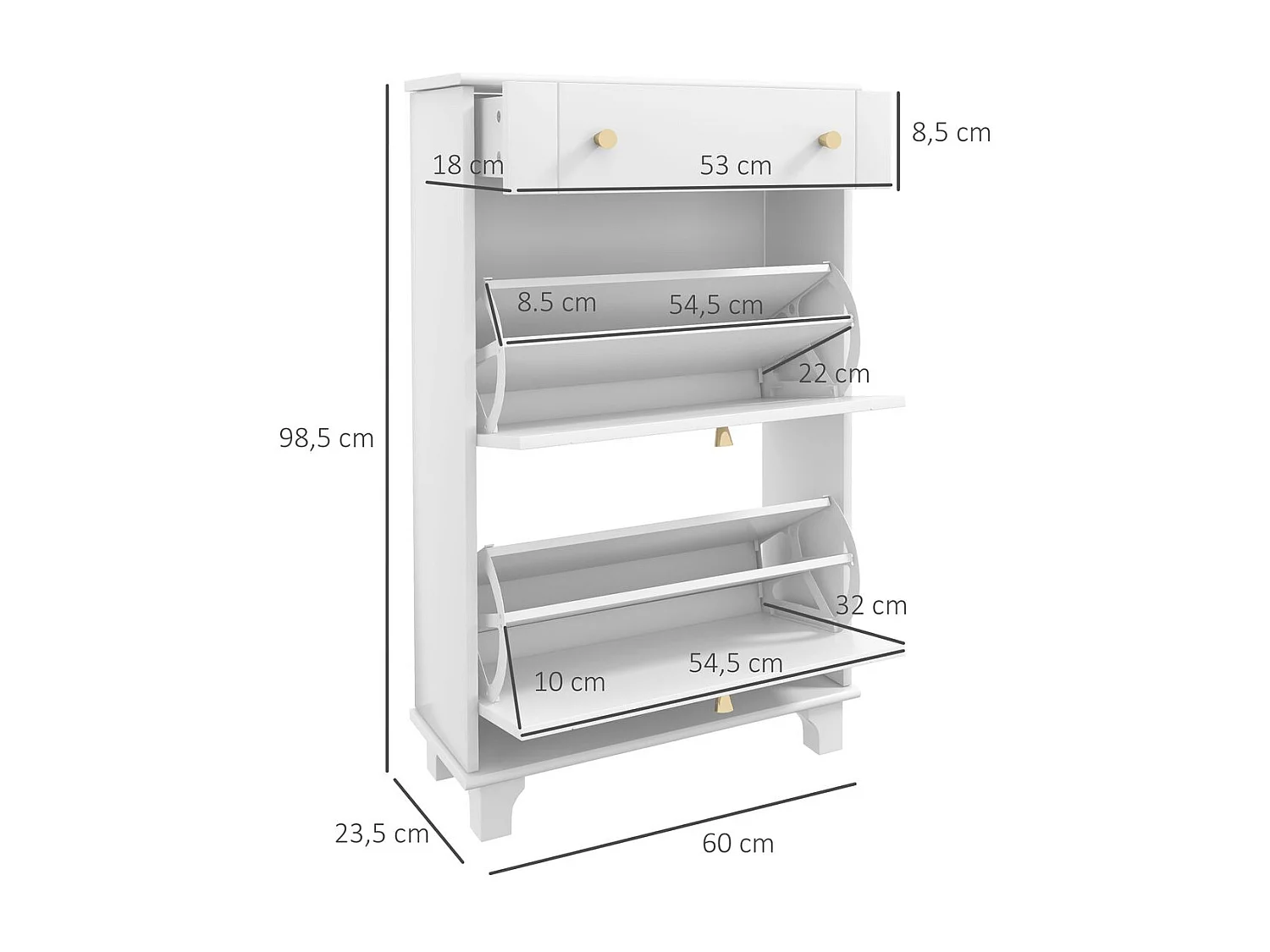 Armario de zapatos blanco 60x23.5x98.5 cm HOMCOM