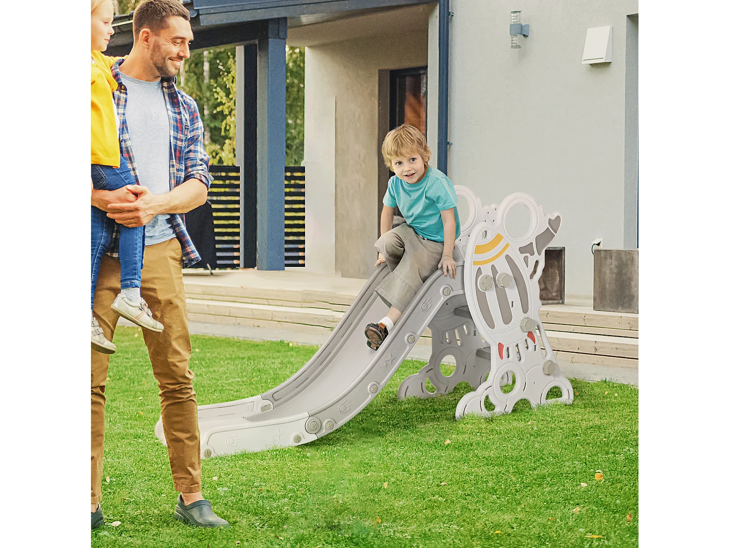 Tobogán para niños gris y blanco 157x46.5x80 cm AIYAPLAY