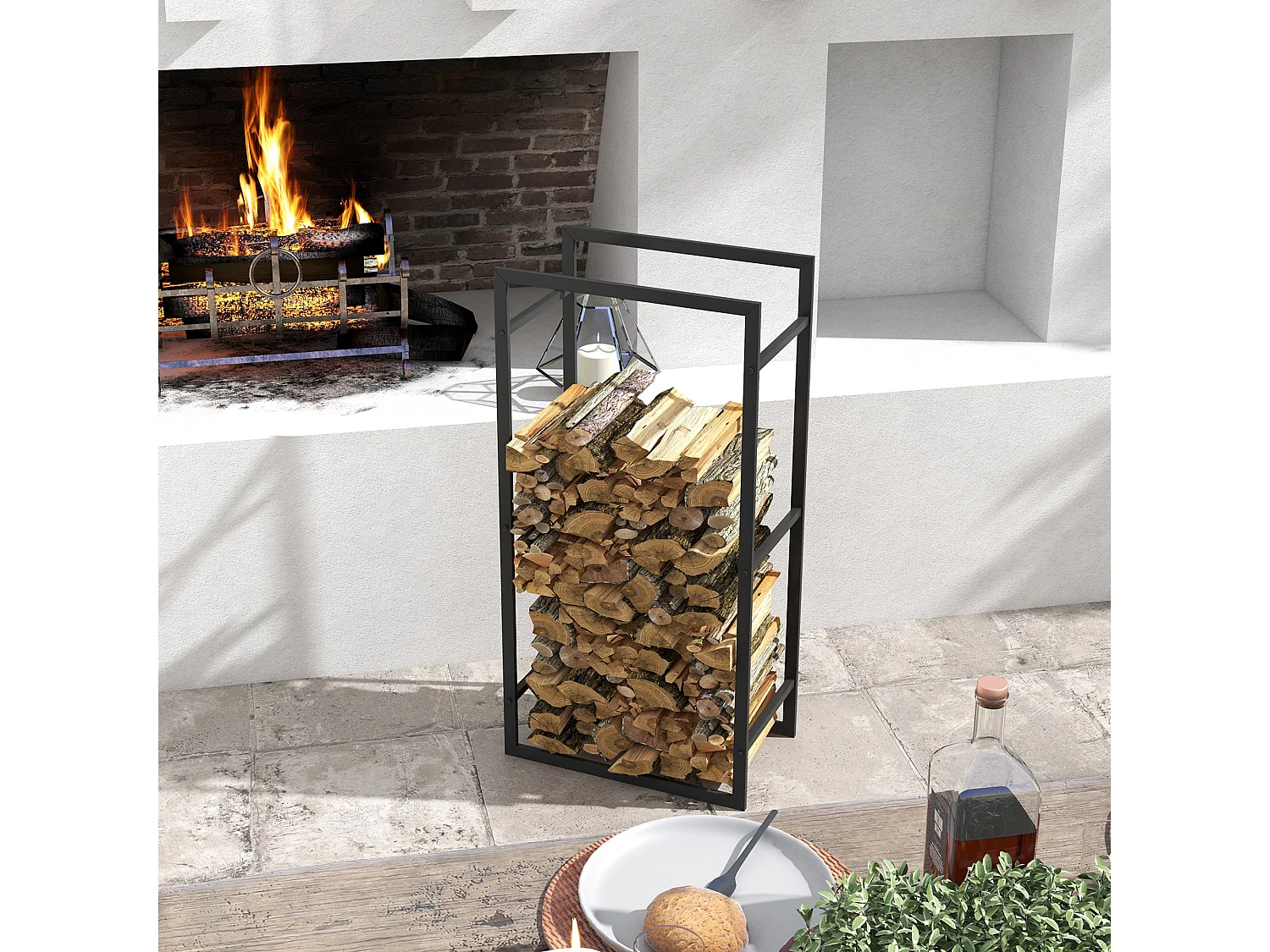 Estante para leña negro 50x30x100 cm Outsunny