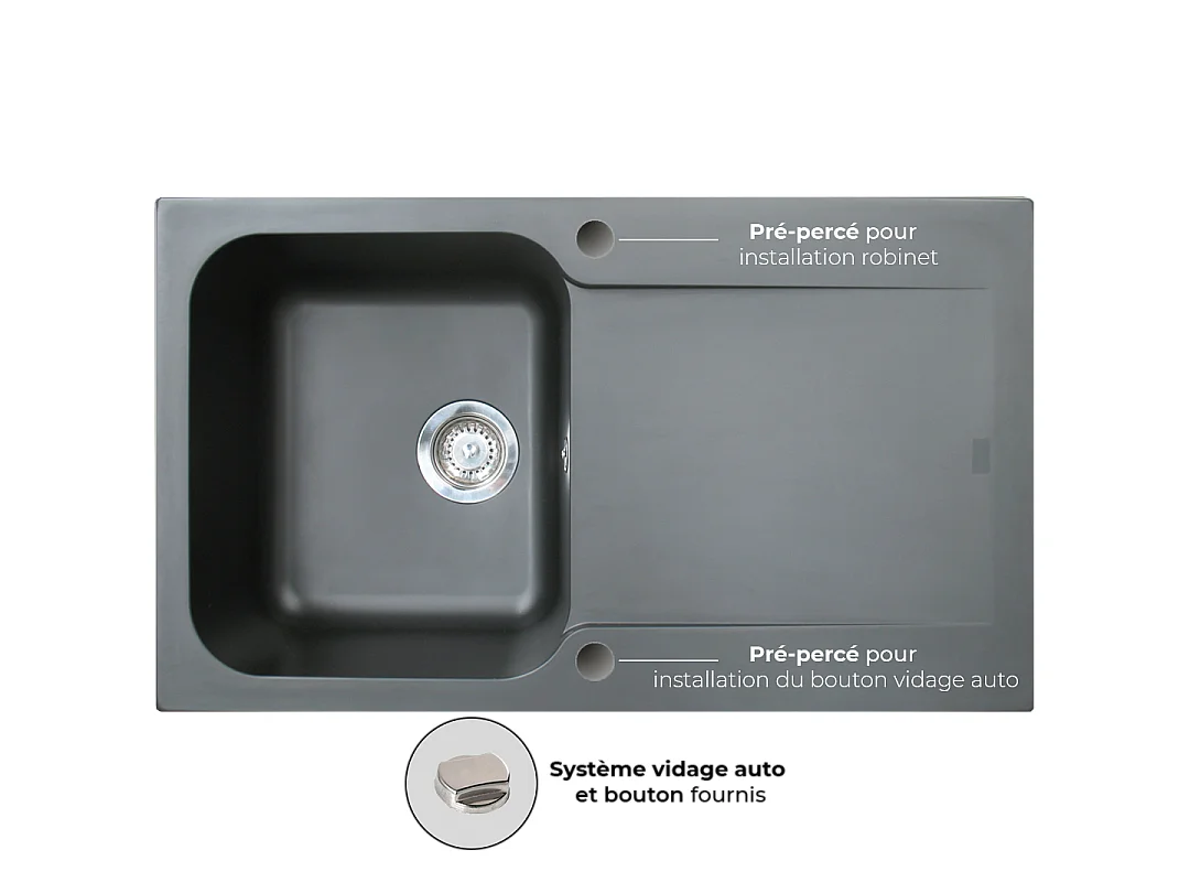 Lisse fregadero reversible 1 cubeta 1 escurridor en resina negra Essebagno