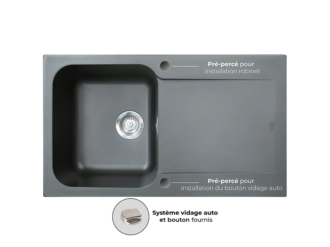 Lisse fregadero reversible 1 cubeta 1 escurridor en resina negra Essebagno