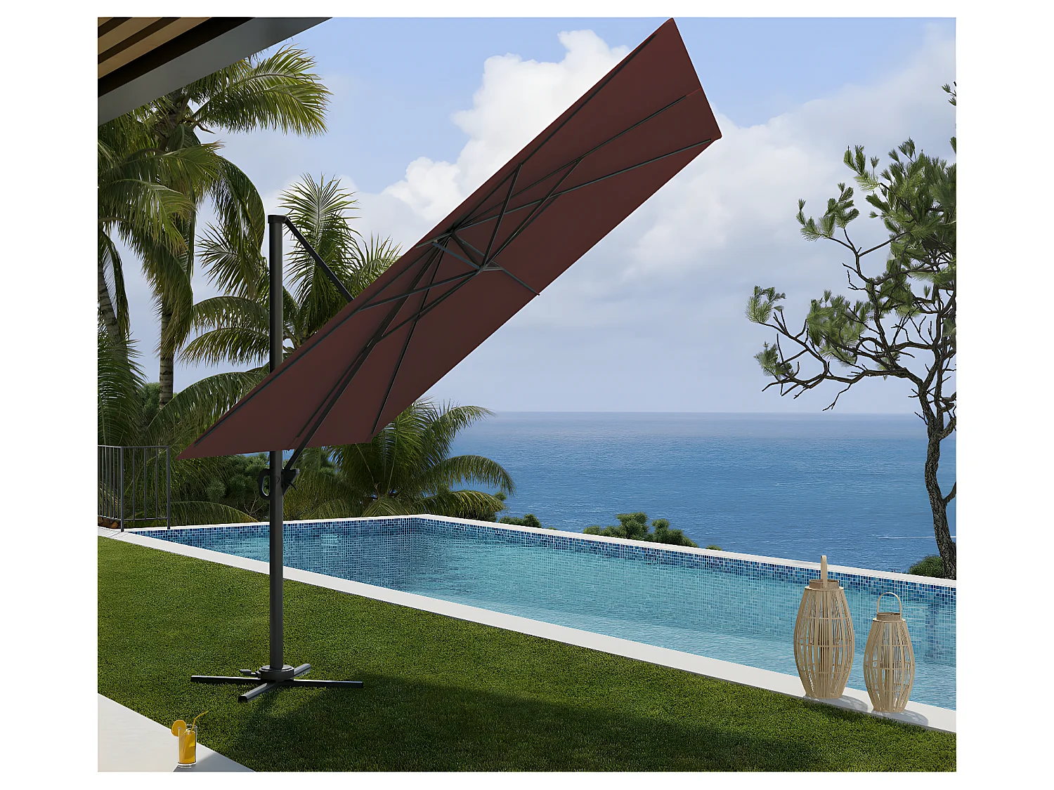 SUNKING - Parasol déporté 3x3m - Bordeaux