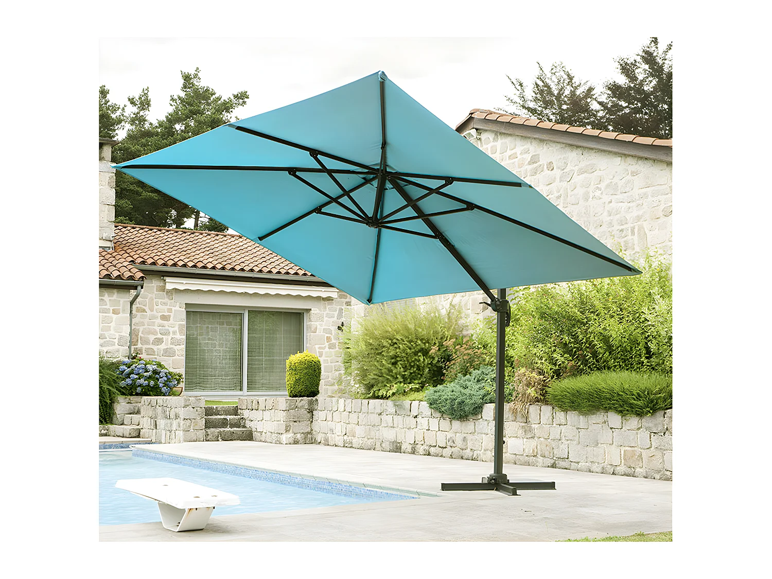 SUNKING - Parasol déporté 3x3m - Bleu Canard