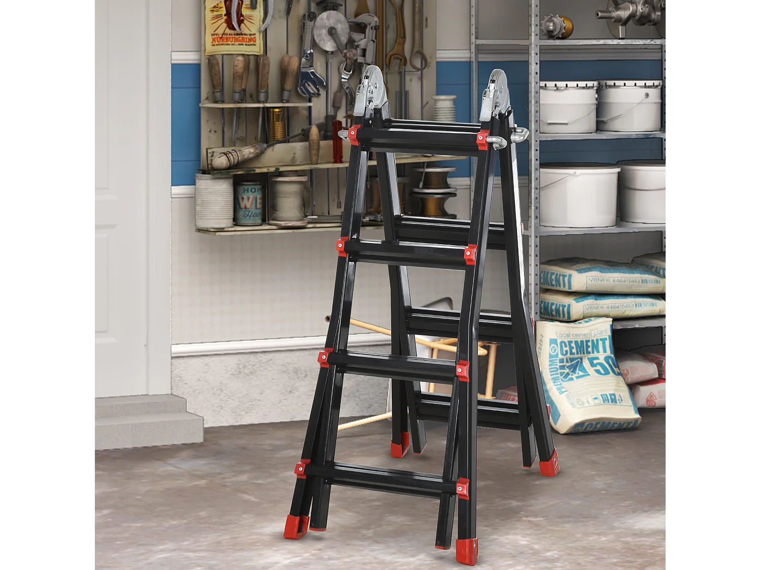 Escalera telescópica negro y rojo 401x49.3x11 cm HOMCOM