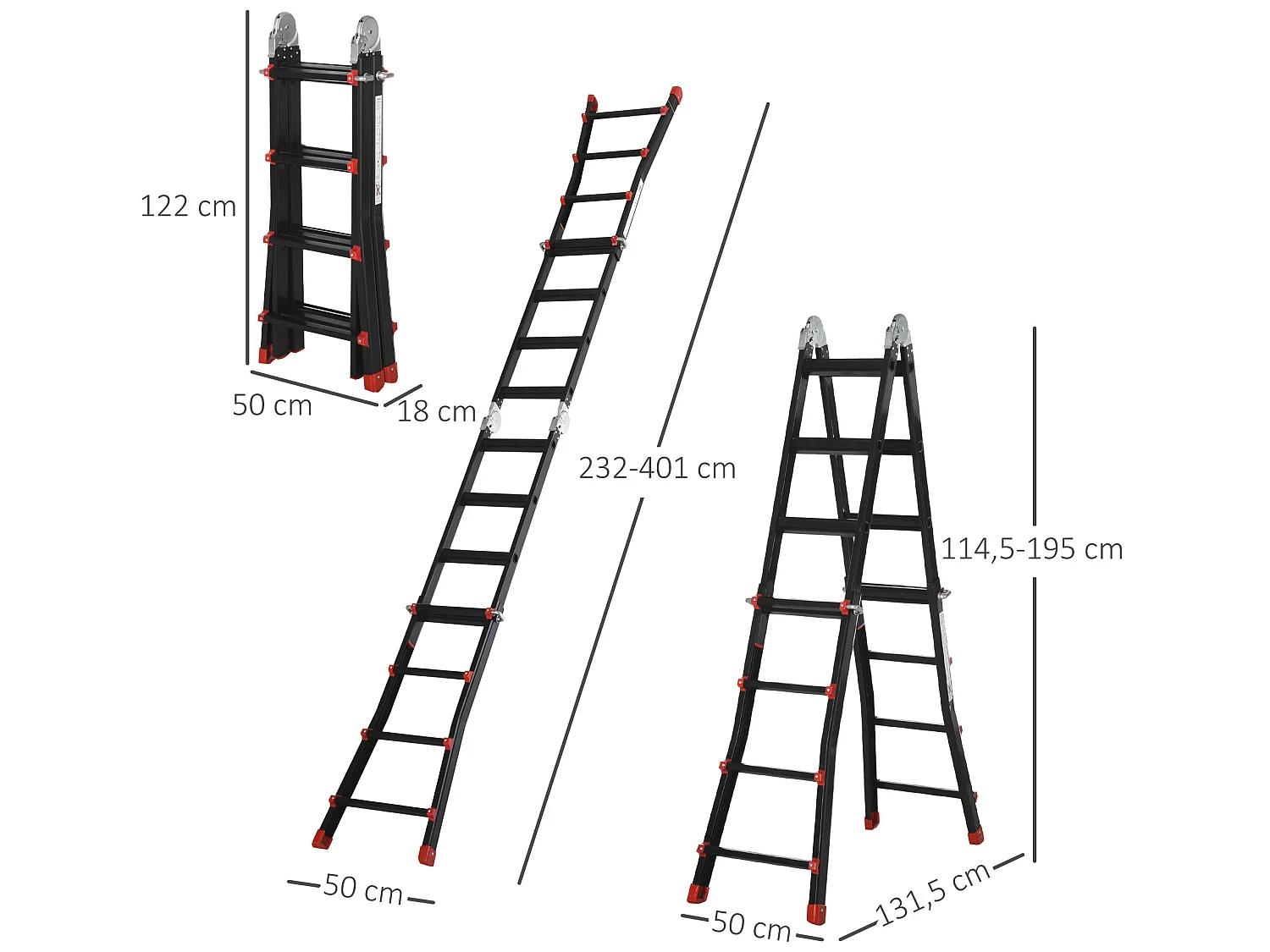 Escalera telescópica negro y rojo 401x49.3x11 cm HOMCOM