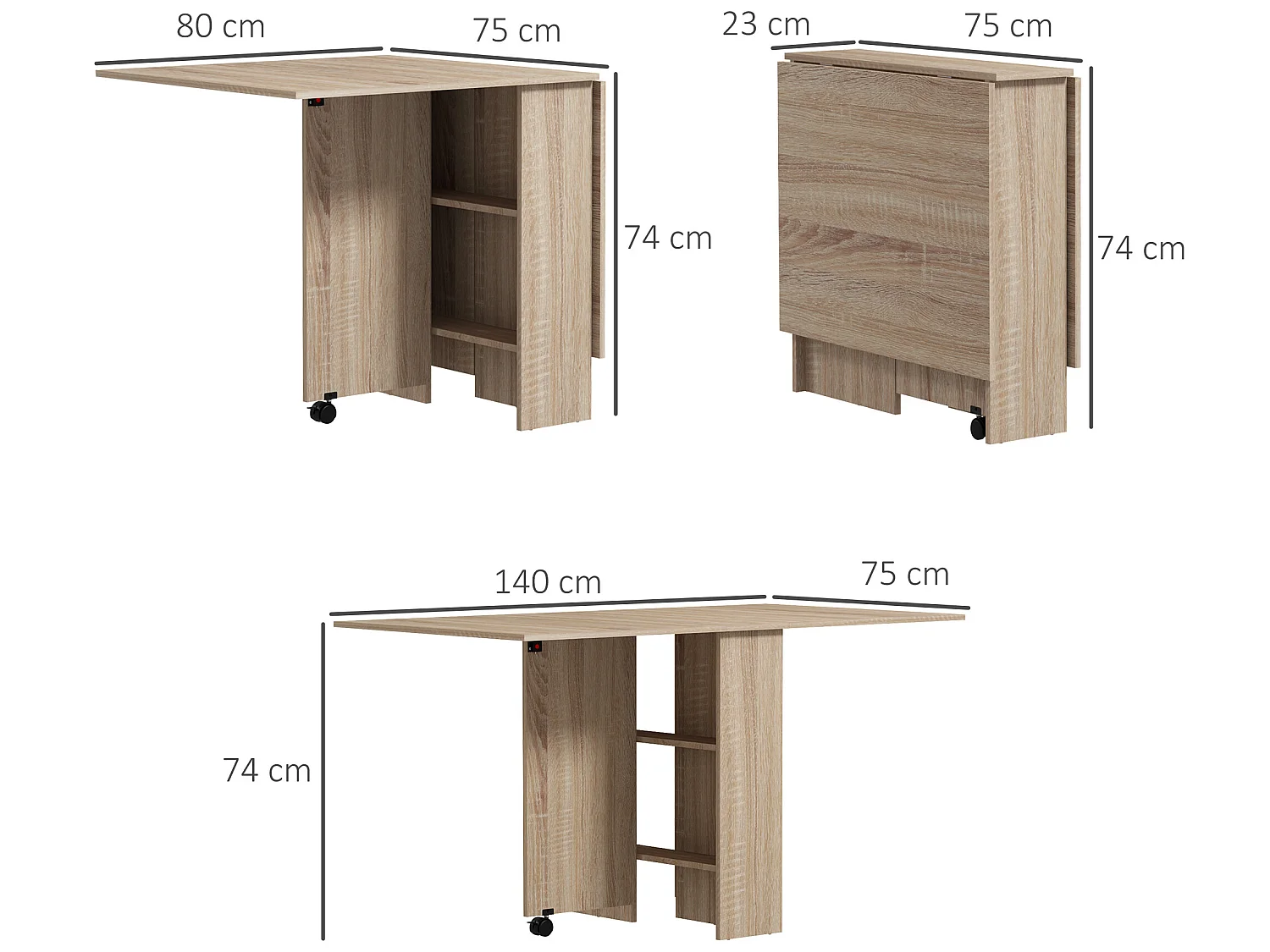 Mesa plegable cocina madera natural 75x140x74 cm HOMCOM