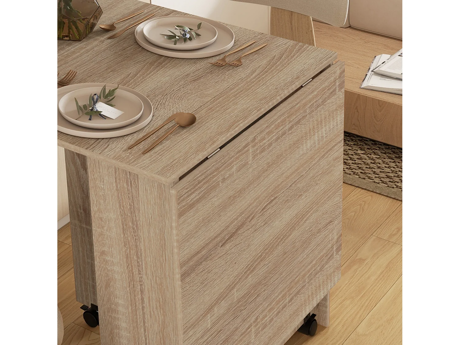 Mesa plegable cocina madera natural 75x140x74 cm HOMCOM