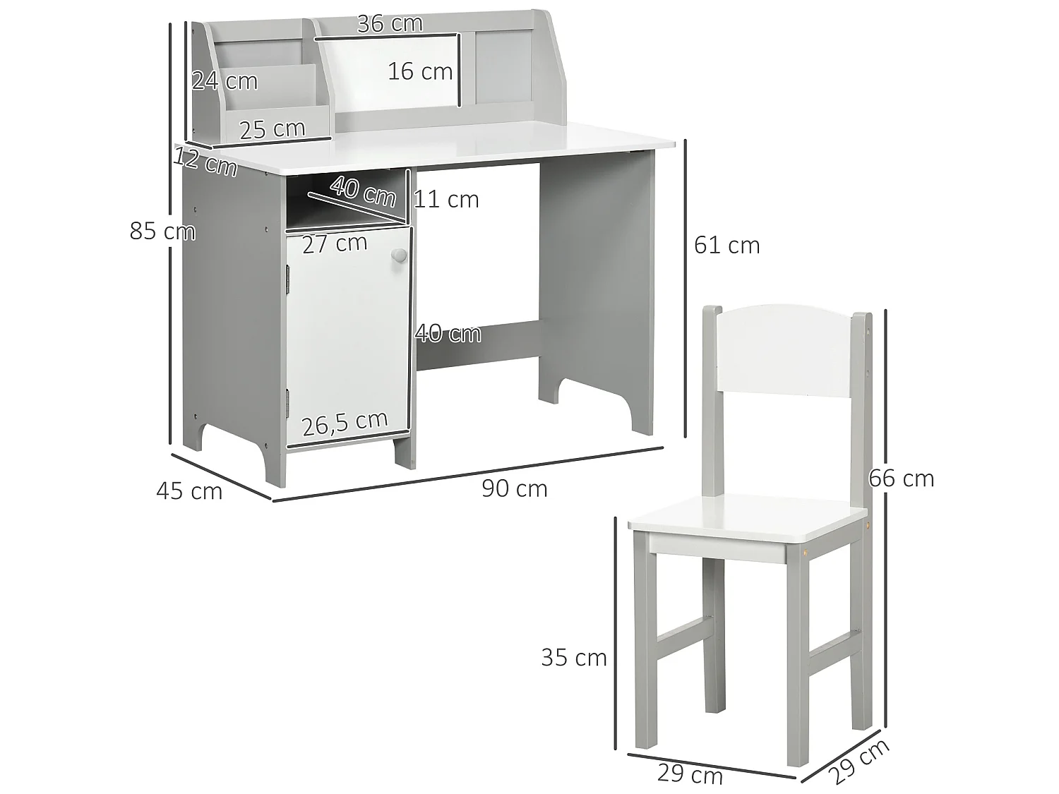Muebles infantiles gris 90x45x85 cm HOMCOM