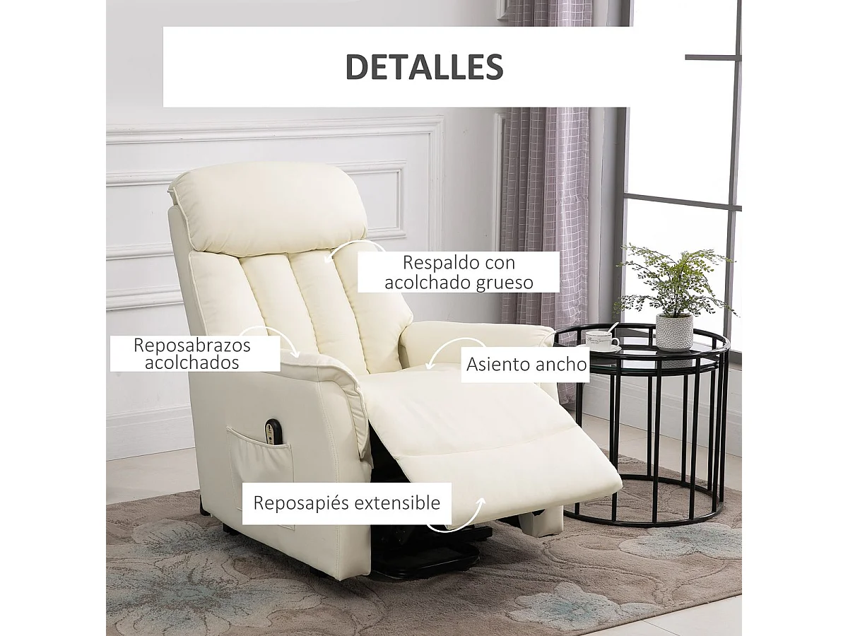 Sillón levanta personas crema 80x94x104 cm HOMCOM