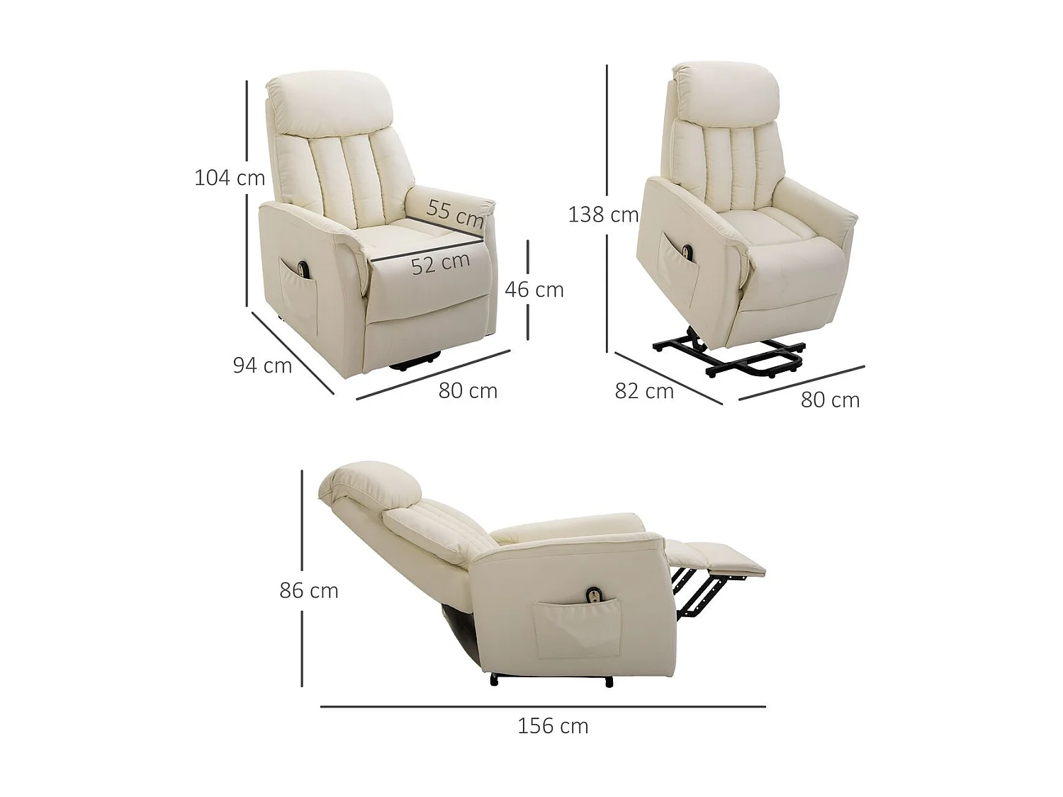 Sillón levanta personas crema 80x94x104 cm HOMCOM