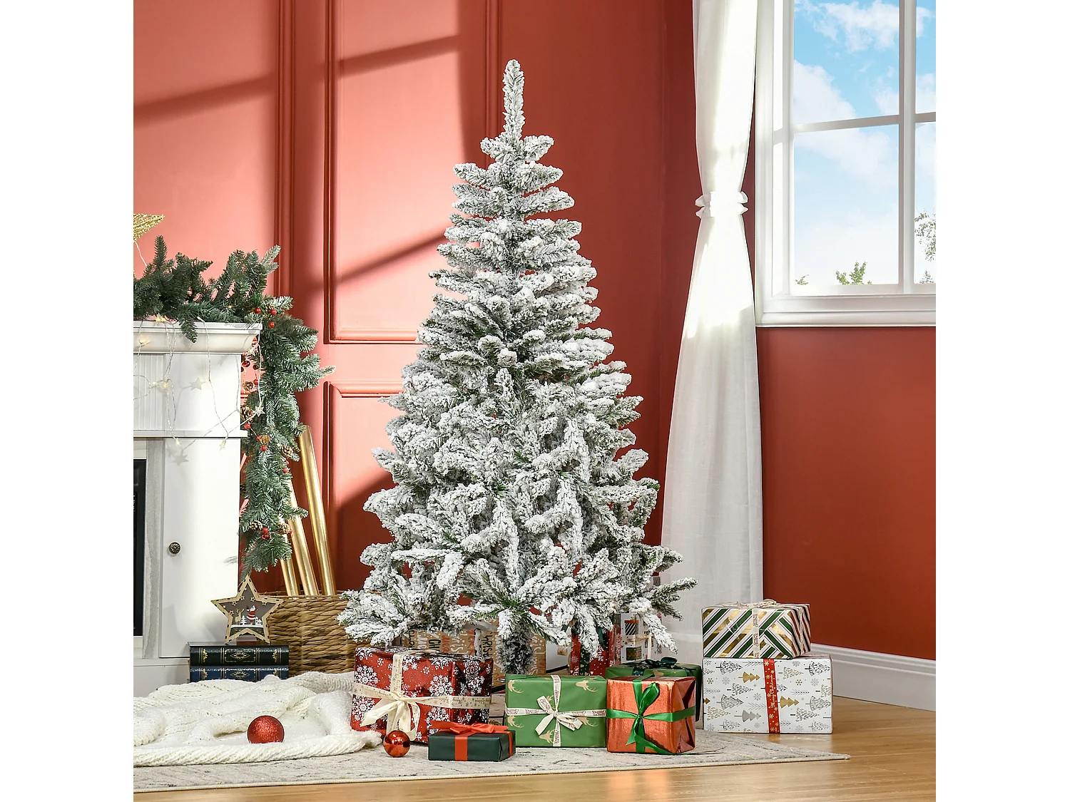 Árbol de navidad verde y blanco 85x85x150 cm HOMCOM