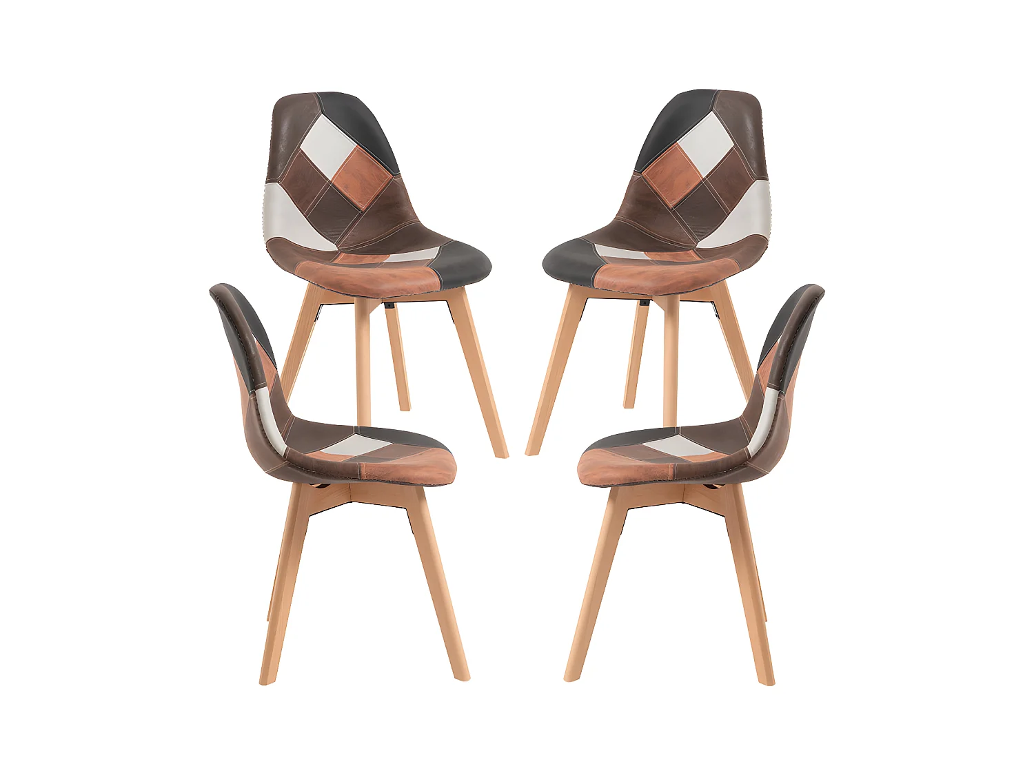 Packs Sillas Comedor - Pack 4 Sillas Kelen Patchwork Polipiel - Marrón