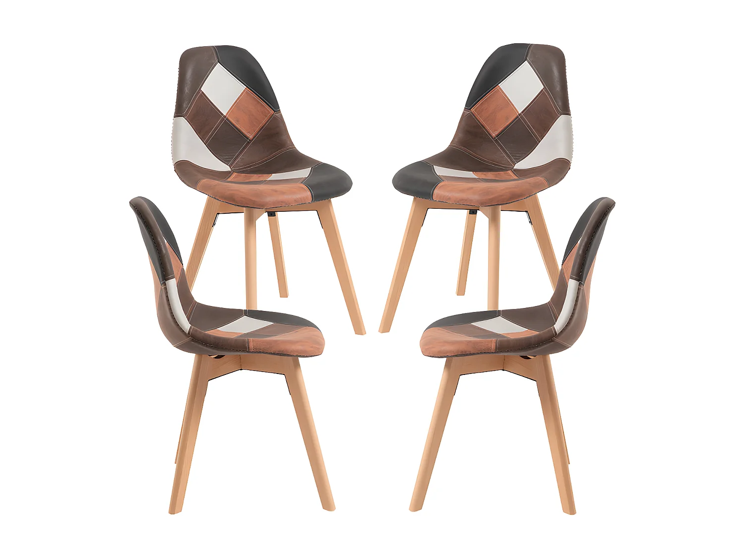 Packs Sillas Comedor - Pack 4 Sillas Kelen Patchwork Polipiel - Marrón