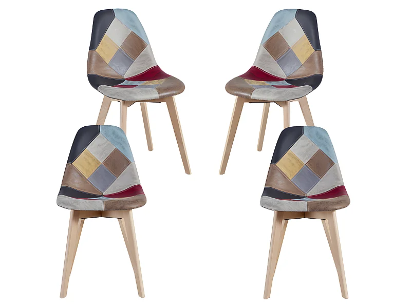 Packs Sillas Comedor - Pack 4 Sillas Kelen Patchwork Polipiel - Rojo