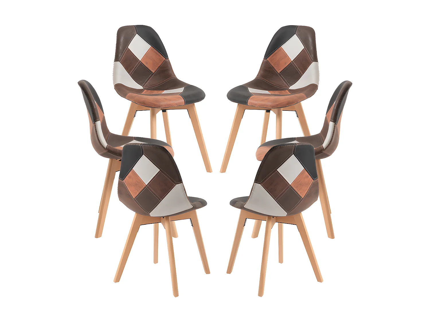 Packs Sillas Comedor - Pack 6 Sillas Kelen Patchwork Polipiel - Marrón