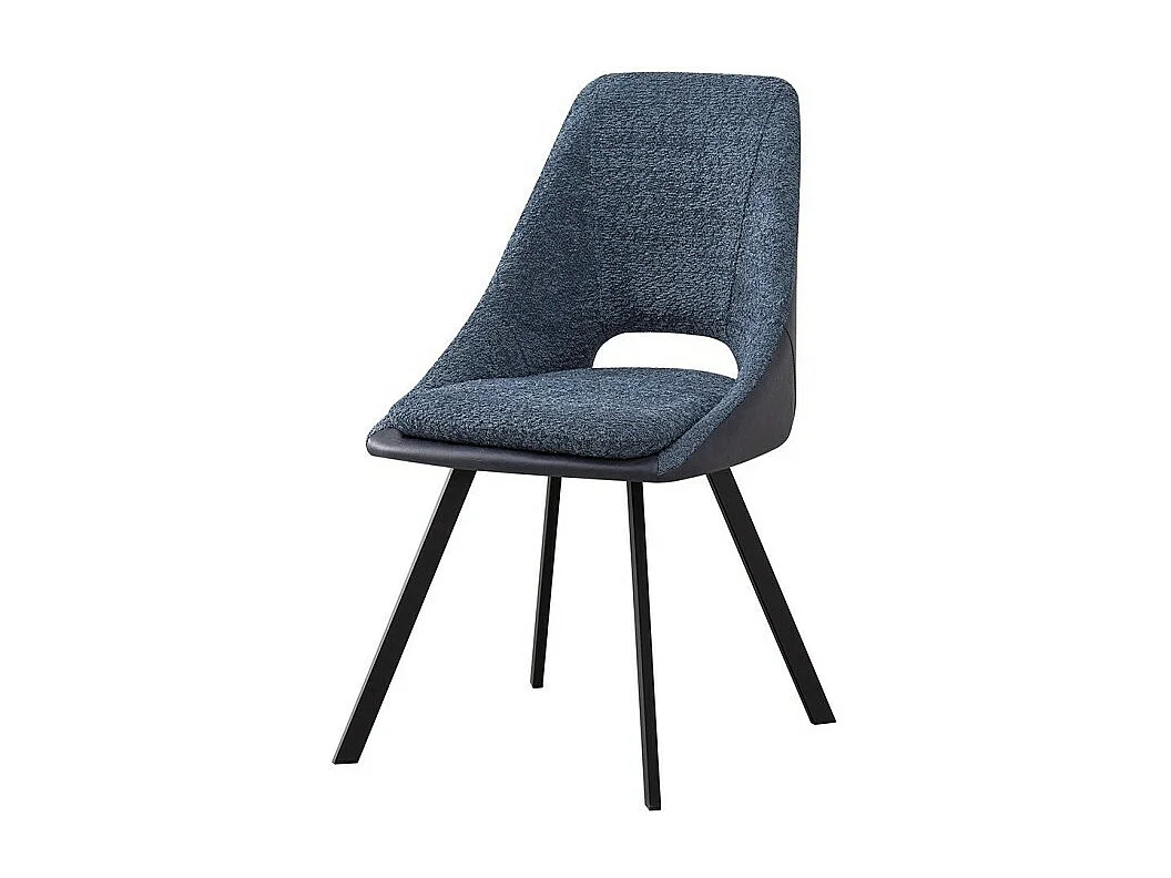 Stuhl mit Bouclé-Bezug für das Esszimmer in Blau. Kollektion FILOU.