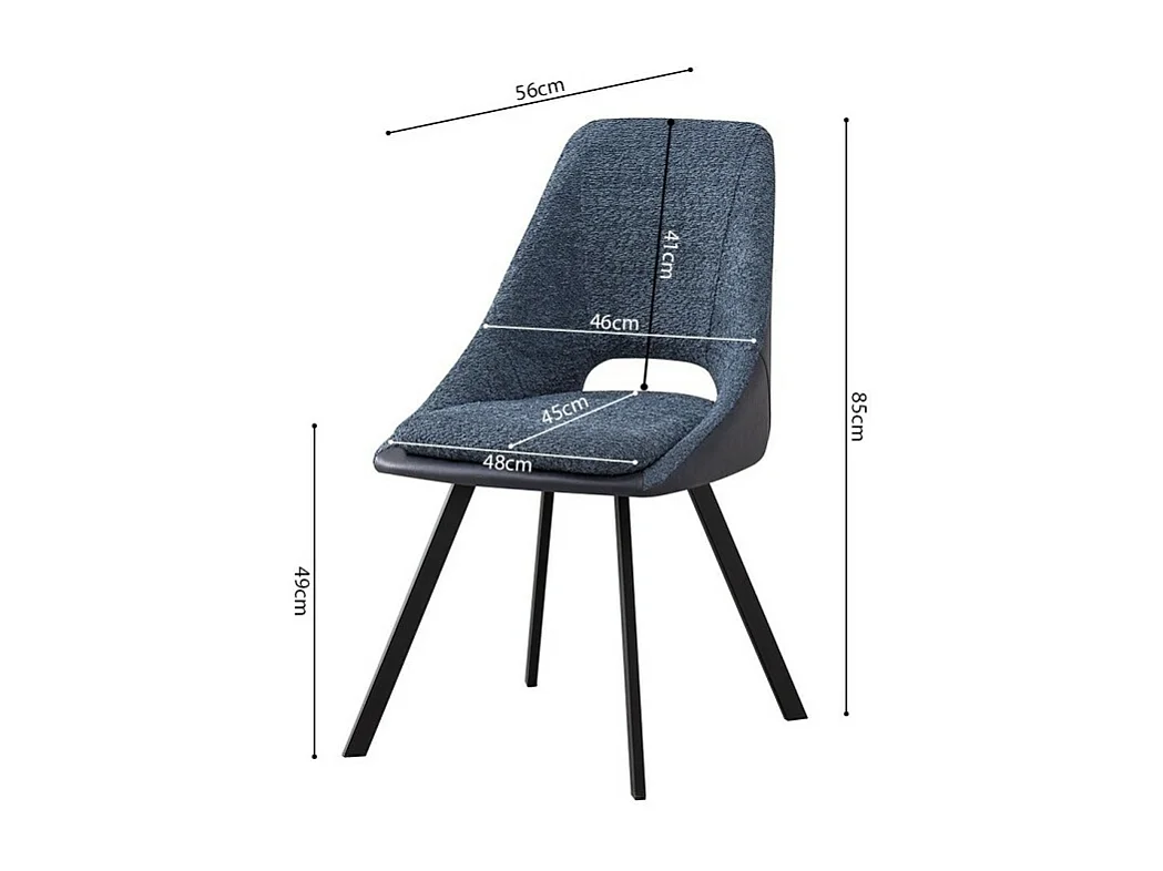 Stuhl mit Bouclé-Bezug für das Esszimmer in Blau. Kollektion FILOU.