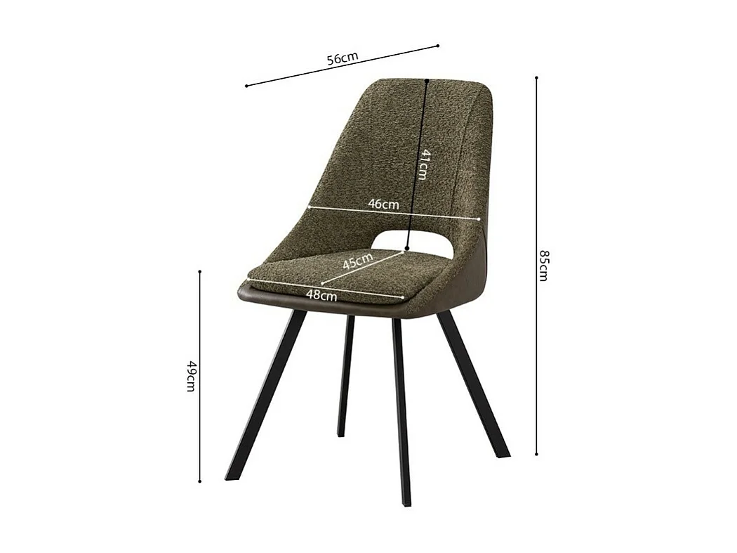 Cadeira com revestimento Bouclé para sala de jantar na cor Verde. Coleção FILOU.