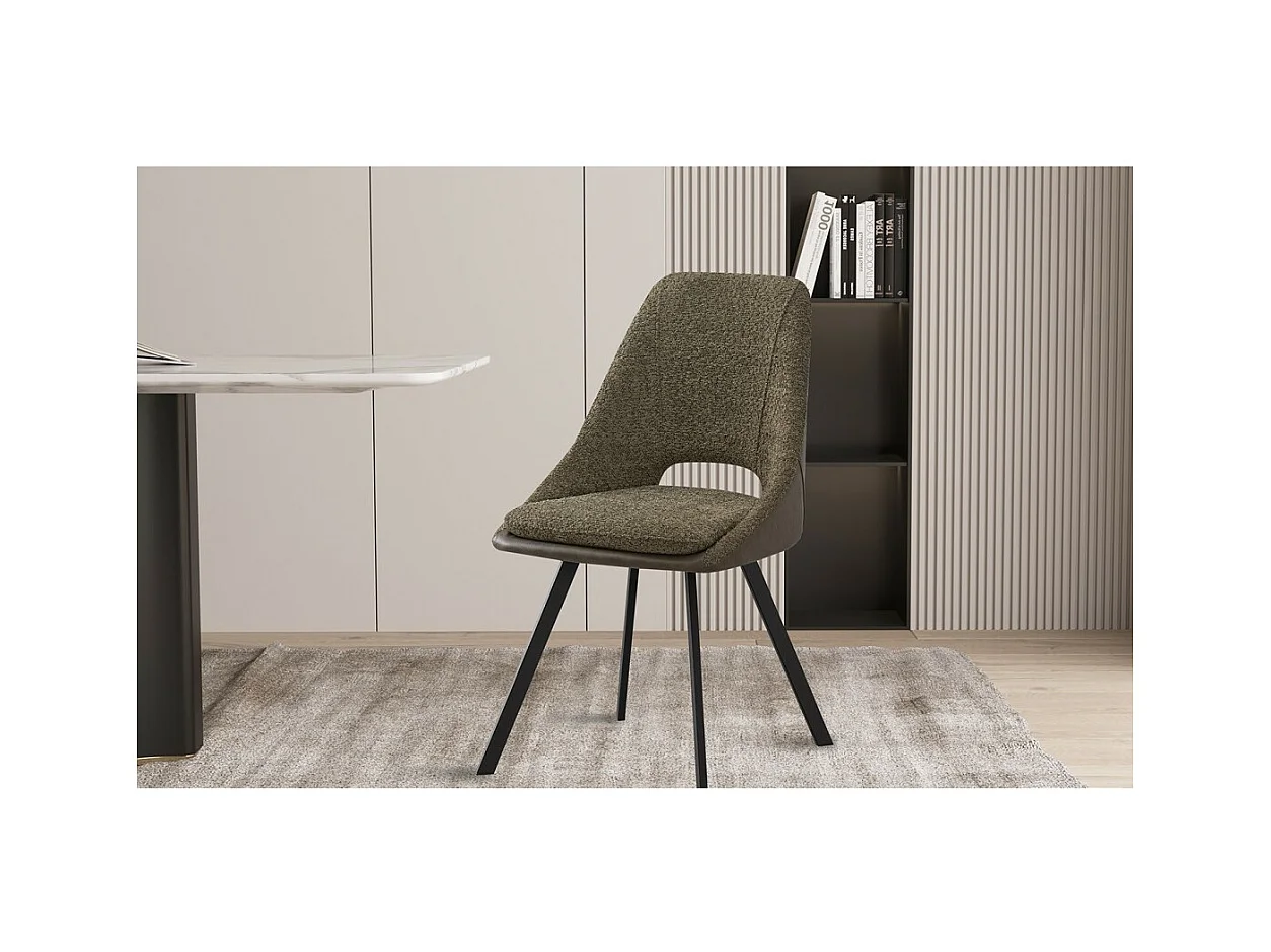 Cadeira com revestimento Bouclé para sala de jantar na cor Verde. Coleção FILOU.