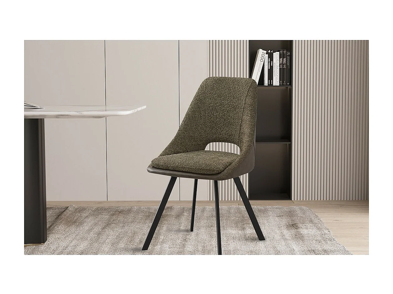 Stoel met Bouclé bekleding voor eetkamer in de kleur Groen. Collectie FILOU