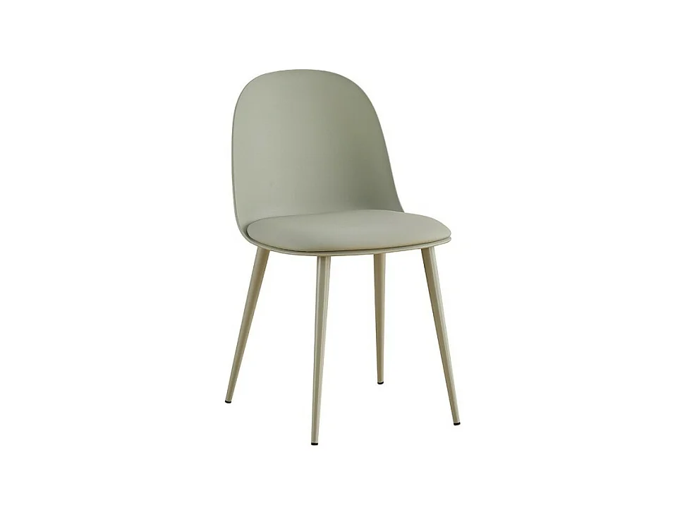 Chaise JASMON – Coussin PU Gris-Vert avec pieds métal – H81 × L51 × P44 cm