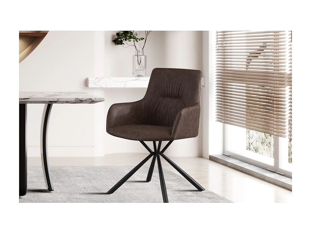 Sedia 'LYRO' in PU marrone, dimensioni H86 x L55,5 x P64,5, ideale per la tua cucina o sala da pranzo.