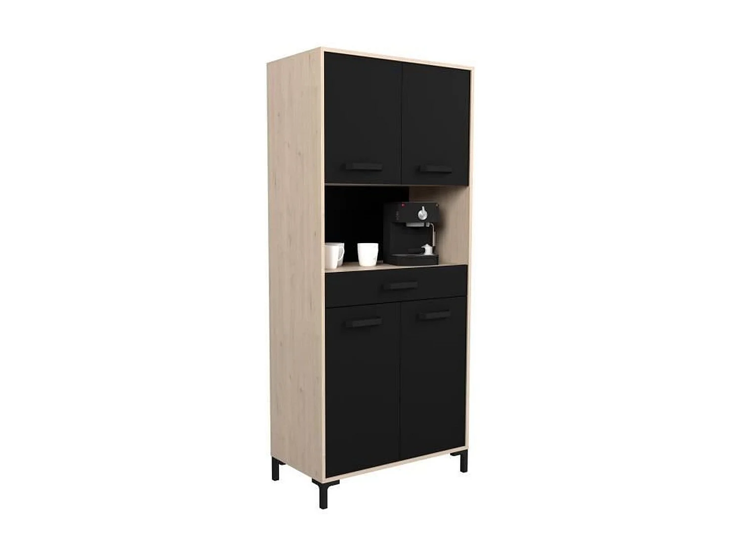 FACTORY KüchenSideboard – Eiche und Schwarz – 2 Türen + 1 Schublade – modular – 80 x 43,3 x 185 cm