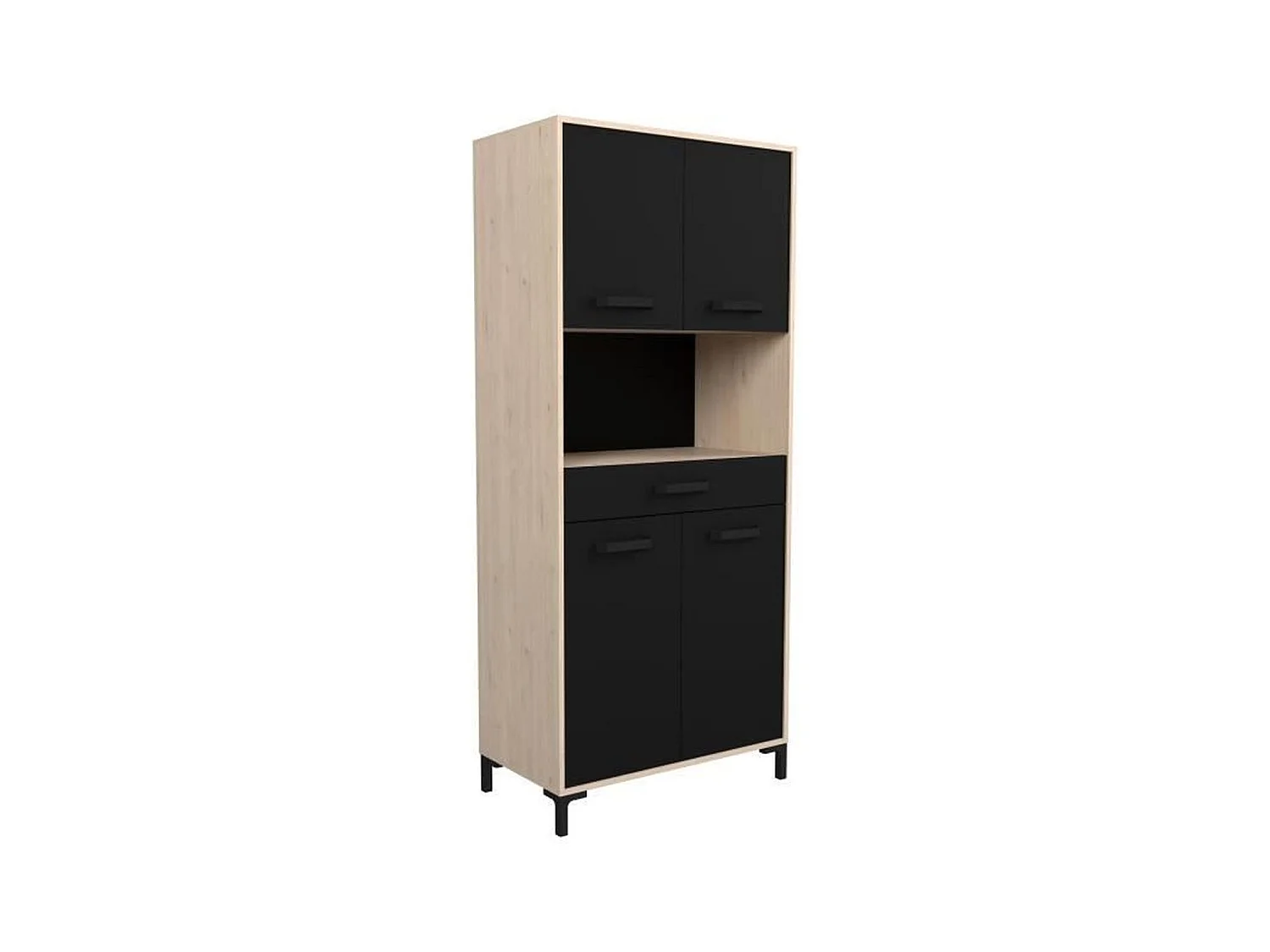 Buffet de cuisine FACTORY - chêne et noir - 2 portes + 1 tiroir - Modulable - 80 x 43,3 x 185 cm