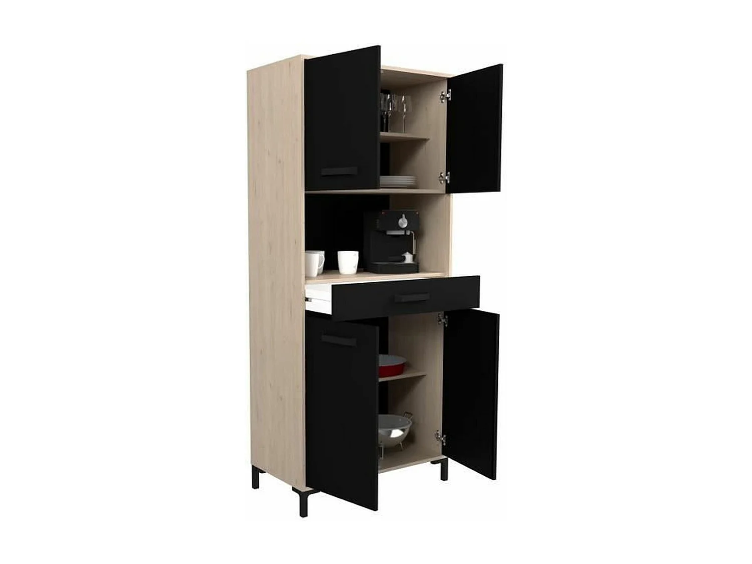 FACTORY keuken dressoir - eiken en zwart - 2 deuren + 1 lade - Modulair - 80 x 43,3 x 185 cm