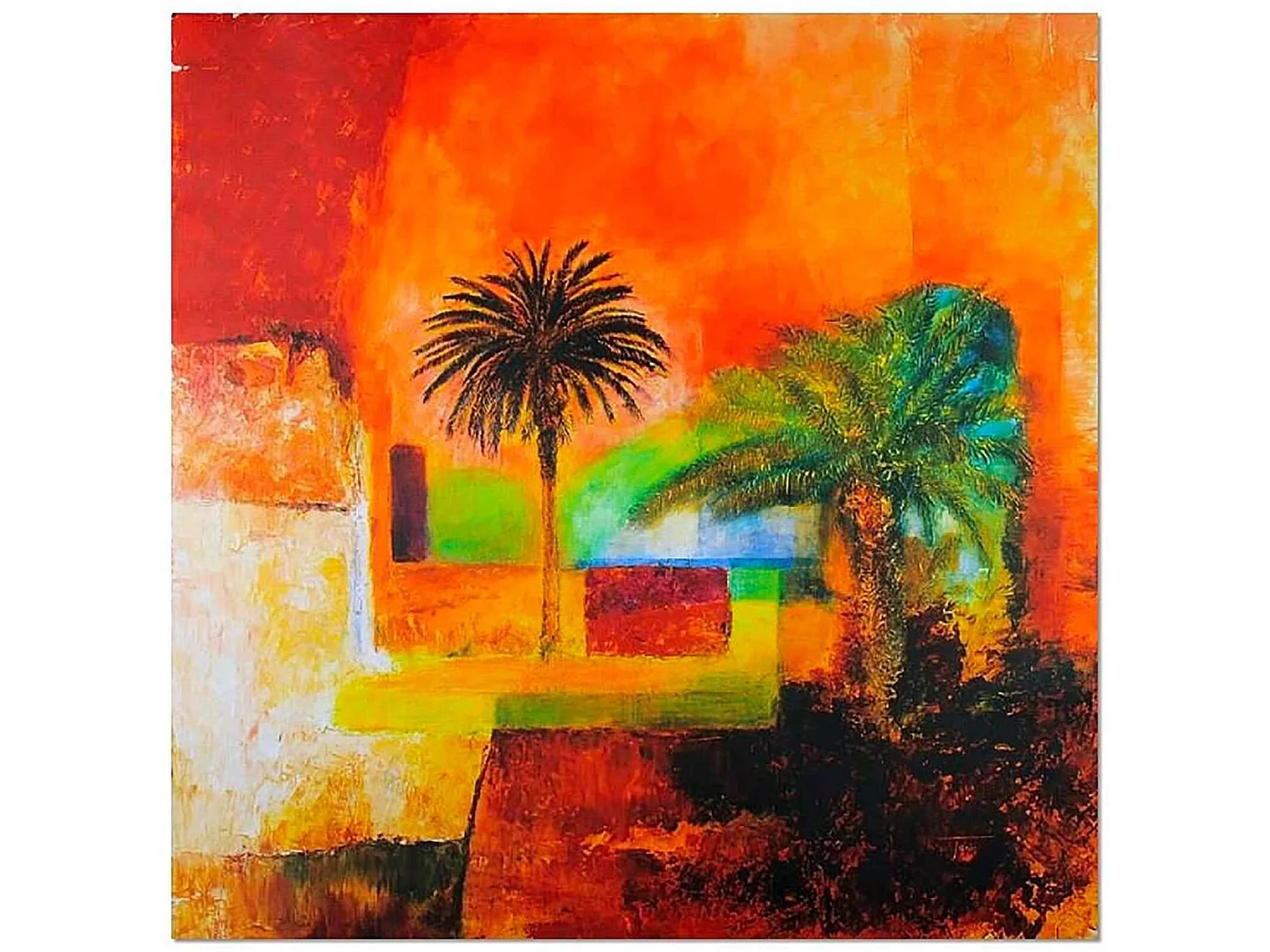 Tableau bois abstraction - paumes - 40 x 40 cm