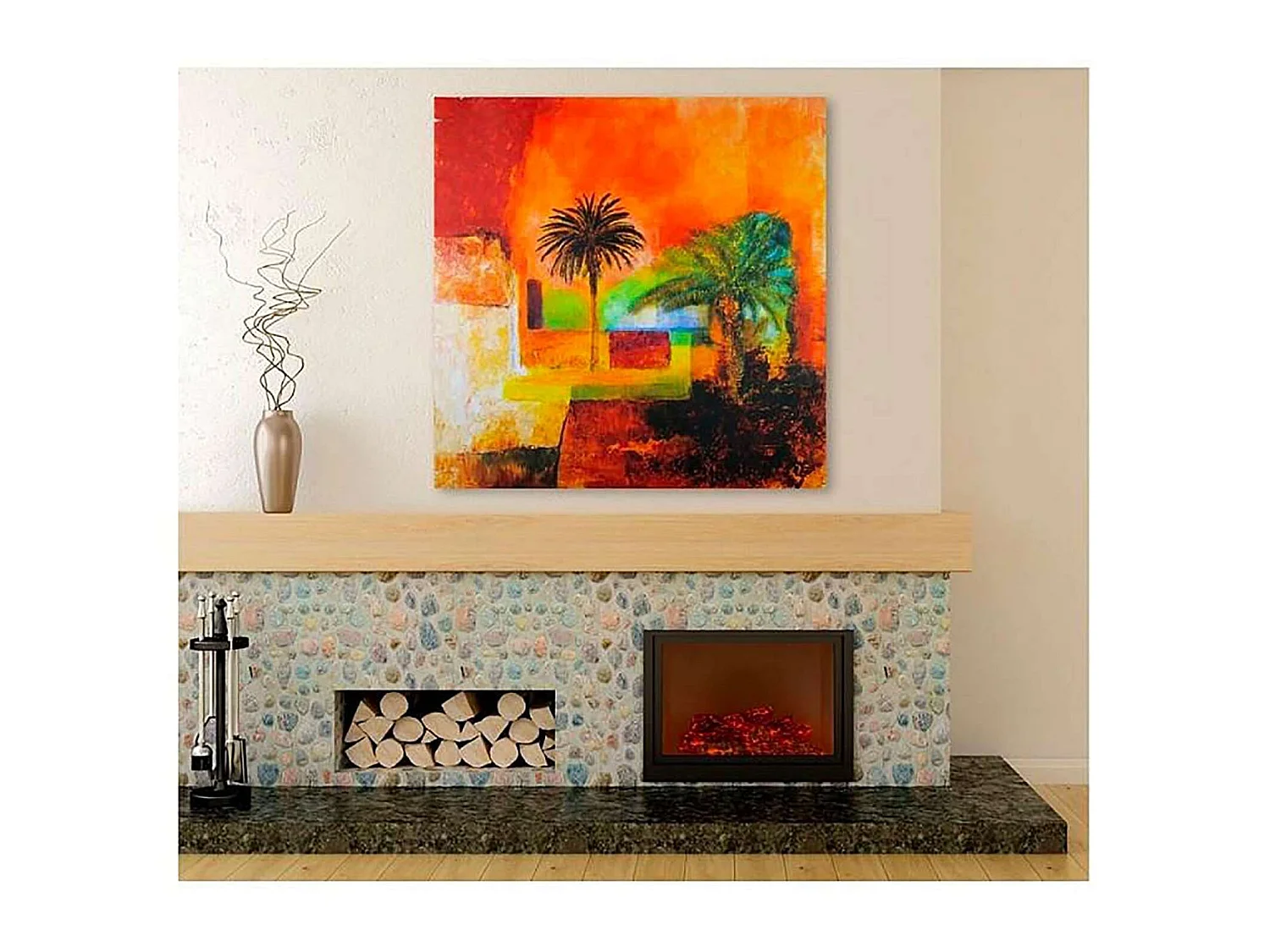 Tableau bois abstraction - paumes - 40 x 40 cm