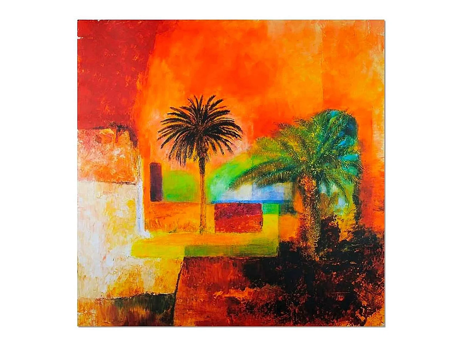 Tableau bois abstraction - paumes - 40 x 40 cm