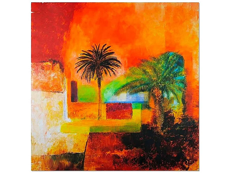 Tableau bois abstraction - paumes - 50 x 50 cm