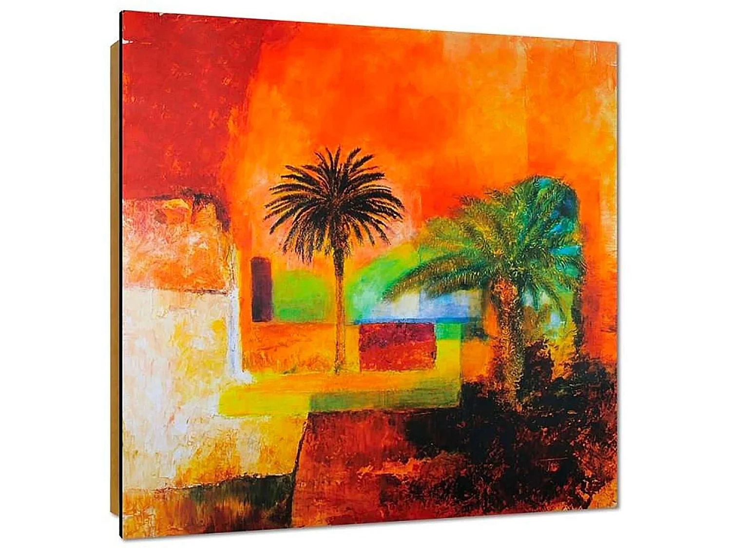 Tableau bois abstraction - paumes - 50 x 50 cm