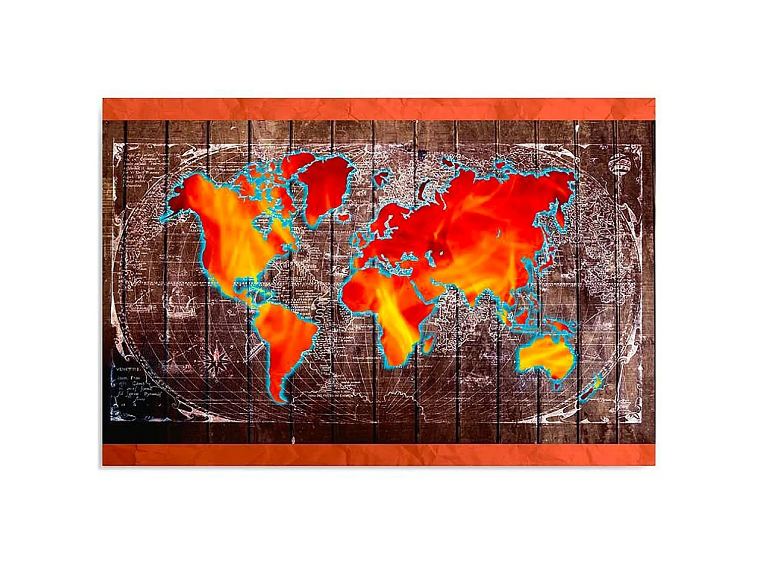 Tableau bois carte du monde - 100 x 70 cm