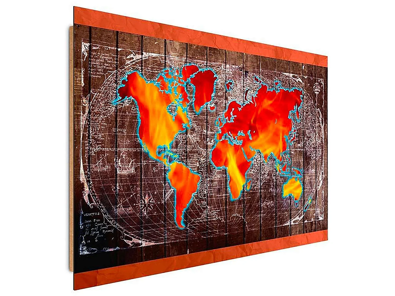 Tableau bois carte du monde - 100 x 70 cm