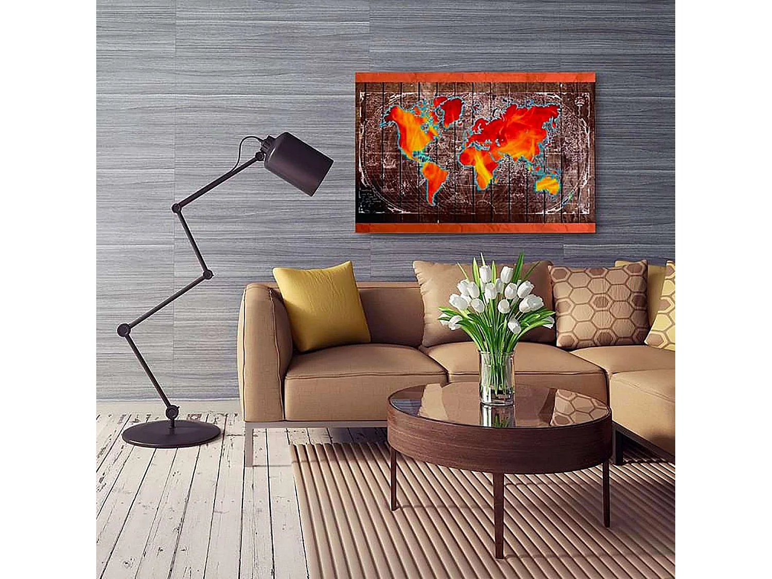 Tableau bois carte du monde - 100 x 70 cm