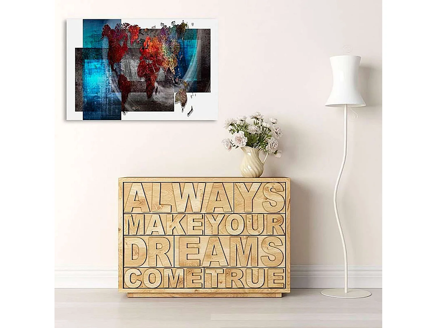 Tableau bois la composition d'une carte du monde - 70 x 50 cm