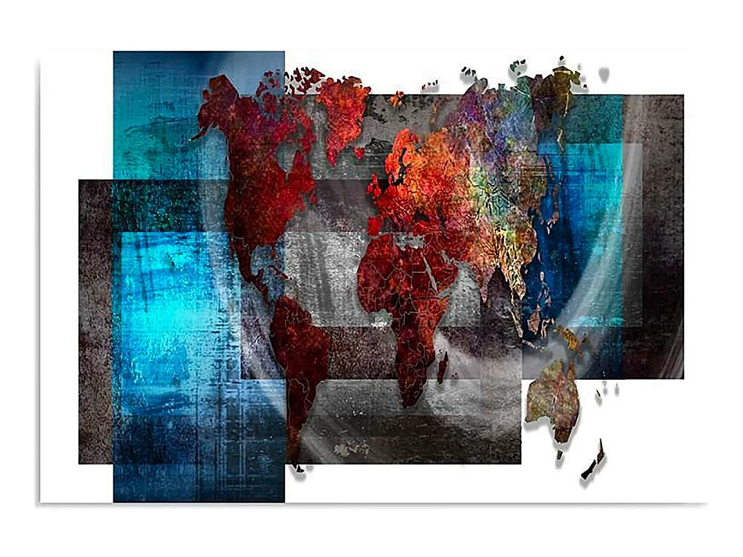 Tableau bois la composition d'une carte du monde - 70 x 50 cm