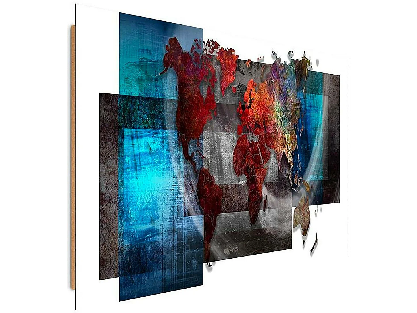 Tableau bois la composition d'une carte du monde - 70 x 50 cm