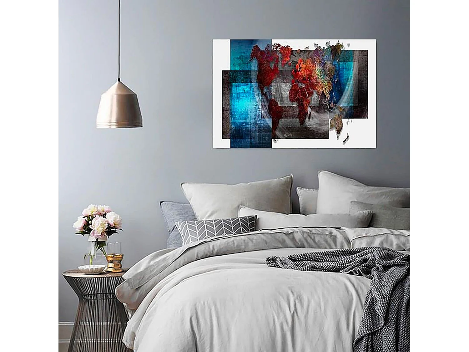 Tableau bois la composition d'une carte du monde - 70 x 50 cm