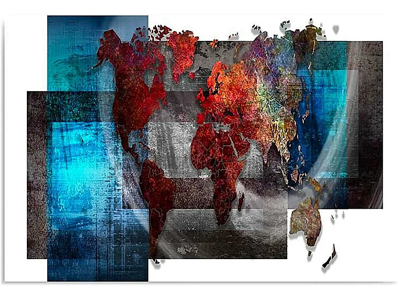 Tableau bois la composition d'une carte du monde - 70 x 50 cm