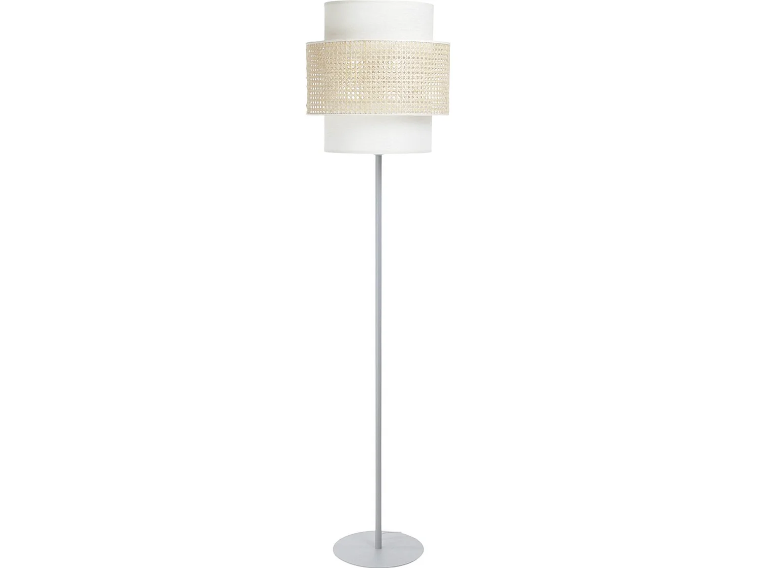 Lampadaire Extérieur en rotin, intérieur en tissu structuré blanc